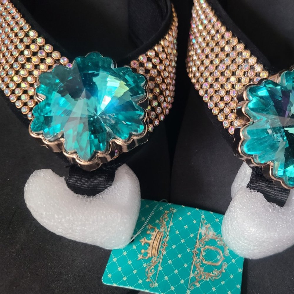Rhinestone Blue Flower Wedge Flip Flops Size Small 5/6 and Medium 7/8